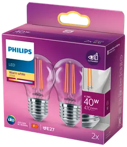 PHILIPS LED-filamentpære 4,3W E27 2-pak