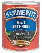 Hammerite No.1 Anti-Rust Primer, brun farve, rustbeskyttende maling til metaloverflader. Leveres i metaldåse, giver langvarig beskyttelse mod rust og korrosion.