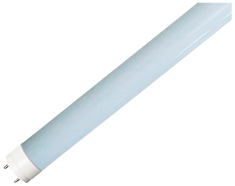 Cylindrisk lysstofrør med hvide endekapper og metalstifter til elektrisk tilslutning. Velegnet til loftarmaturer, giver klar og energieffektiv belysning til hjem eller kontor.