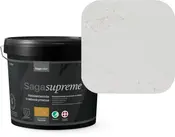 5-liters sort plastikspand Saga Supreme heldækkende træbeskyttelse, vist i lys grå farveprøve. Til udendørs træværk, premium kvalitet, svanemærket, dansk produceret.