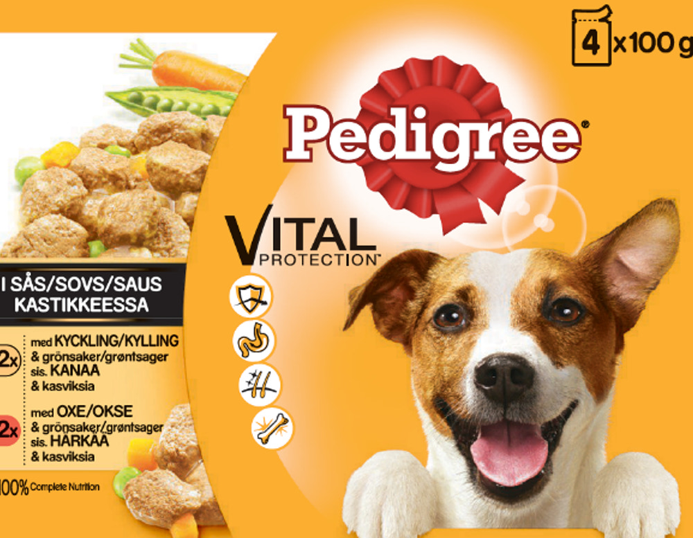 Pedigree Vital Adult oksekød/kalkun i sovs 4x100 g