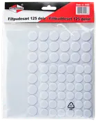 Sæt med 125 runde, hvide filtpuder i forskellige størrelser. Perfekte til at beskytte gulve og overflader mod ridser. Selvklæbende bagside for nem montering.