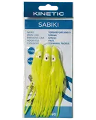 Kinetic Sabiki-fiskegrej med lysegule blæksprutteagn, flere kroge og terminal tackle til torskeforfang.