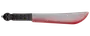 Plastmachete med svart handtag och dödskalle, silverfärgat blad med röd kant som liknar blod. Perfekt för Halloween eller maskeradtillbehör.