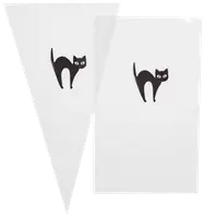 Hvide plastikflag med en enkel sort kattegrafik med store øjne. Indeholder både trekantede og rektangulære flag, velegnet til fest- eller halloweenpynt.