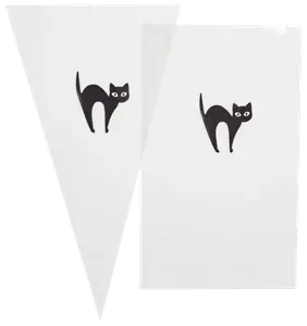 Hvide plastikflag med en enkel sort kattegrafik med store øjne. Indeholder både trekantede og rektangulære flag, velegnet til fest- eller halloweenpynt.