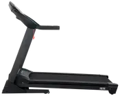 Sort løbebånd med digitalt display, sikkerhedsnøgle, solide håndtag og bred løbeflade. Model PRO 780, velegnet til hjemmetræning. Moderne, sammenklappeligt design.