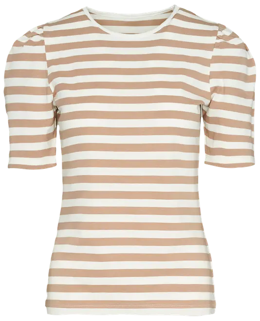 T-shirt Stribet - Hvid/sand