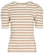 T-shirt Stribet - Hvid/sand