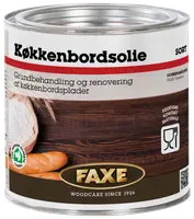 FAXE køkkenbordsolie, hvid, til behandling og renovering af køkkenbordplader i træ. Fødevarekontakt godkendt. Metal dåse med låg, 0,75 liter.