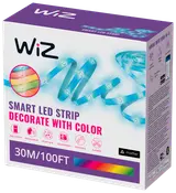 WiZ Smart LED Strip, 30 meter (100 fod), flerfarvet, app- og stemmestyring, musik-synkronisering, kan klippes, Wi-Fi-kompatibel, til dekorativ belysning.