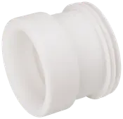 Vitt plastreduceringsrör med slät cylindrisk form, avsett för att koppla rör med olika diametrar i VVS-system. Hållbart och lämpligt för vatten- eller avloppsapplikationer.