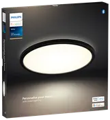 Philips Hue White Tentio slankt loftlys, rundt design, smart belysning, kompatibel med Alexa og Google Home, Bluetooth, sort ramme, velegnet til hjemmet.