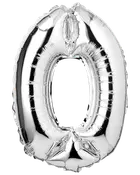 Stor sølvfolieballon formet som tallet nul, med skinnende metallisk finish og selvforseglende ventil, ideel til fester, begivenheder eller dekorationer.