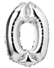 Stor sølvfolieballon formet som tallet nul, med skinnende metallisk finish og selvforseglende ventil, ideel til fester, begivenheder eller dekorationer.