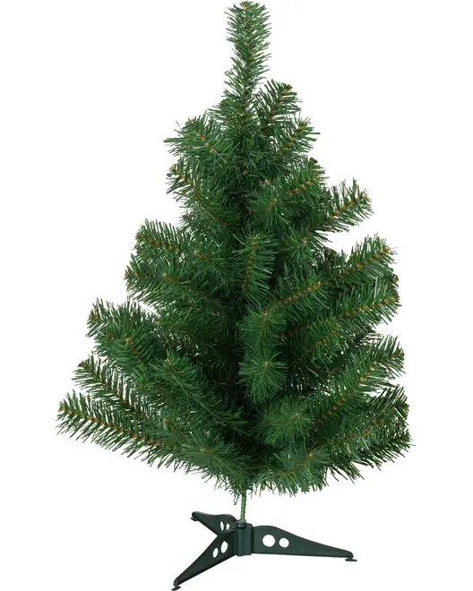 Kunstigt juletræ med tætte grønne grene, realistisk nåledesign og solid plastikfod. Kompakt størrelse, velegnet til borde eller små rum. Ingen pynt medfølger.