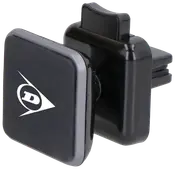 Svart magnetisk mobilhållare för bil med Dunlop-logga, fästs på luftventil. Kompakt, fyrkantig design med robust klämma för säker montering och enkel åtkomst till telefonen.