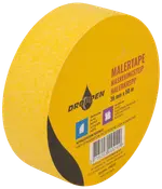 Gul malertape, 38 mm bred og 50 meter lang, velegnet til maler- og afdækningsopgaver. Leveres med produktinformation og sorteringsvejledning på etiketten.