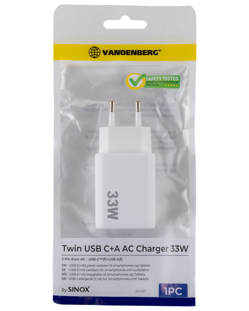 VANDENBERG Oplader USB-C og USB-A 33 W