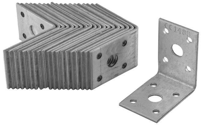 Sæt metal L-beslag med flere forborede huller til skruer, velegnet til forstærkning eller samling af hjørner i konstruktion eller møbelprojekter. Sølvfinish, holdbar og korrosionsbestandig.