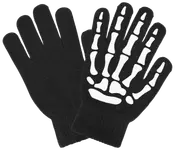 Svart stickat handskpar, ena handsken har vitt skelettmotiv på handflatan. Passar till maskerader eller temafester. Stretchigt material för bekväm passform.