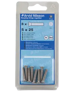 Arvid Nilsson Maskinskrue A4 LH M5 x 25 mm 8-pak