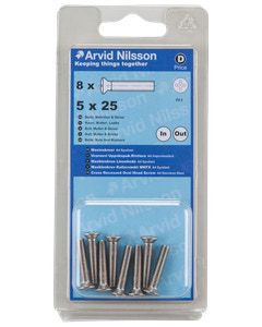 Arvid Nilsson Maskinskrue A4 LH M5 x 25 mm 8-pak