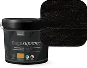 5-liters spand Sagacolor Saga Supreme heldækkende træbeskyttelse, udendørs brug, dybsort farve, mat finish, miljømærket, velegnet til træværk, giver langvarig og vejrbestandig beskyttelse.
