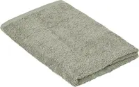 Beige handduk i bomull, rektangulär med texturerad yta och slät kant. Mjuk, absorberande och passar badrum eller kök. Prydligt vikt för visning.