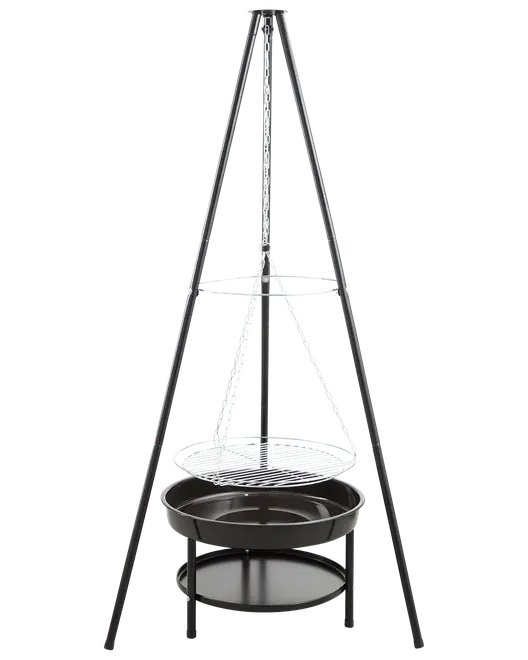 Eldplats med tripod och galler