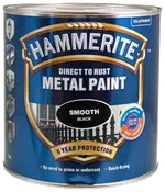 Hammerite Direkte på Rust Metal Maling, glat sort finish, 2,5L dåse. Giver 8 års beskyttelse, vandafvisende, anti-korrosion, ingen grunding nødvendig, hurtigtørrende.