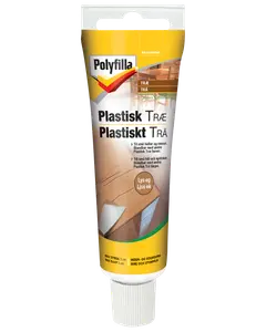 Polyfilla Plastisk Træ fyldstof tube, lys eg farve, til reparation af små huller og revner i træoverflader. Velegnet til inde og ude. Maks dybde 2 cm.