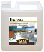 FAXE Stenvask er en universal rengøringsmiddel til stenoverflader i køkken og bad. Leveres i stor plastdunk med bærehåndtag.