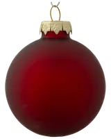 Rund, matt röd julgranskula med guldfärgad metallkrona och upphängningsögla. Klassisk och enkel design för julgran eller dekoration. Tillverkad av glas eller plast.