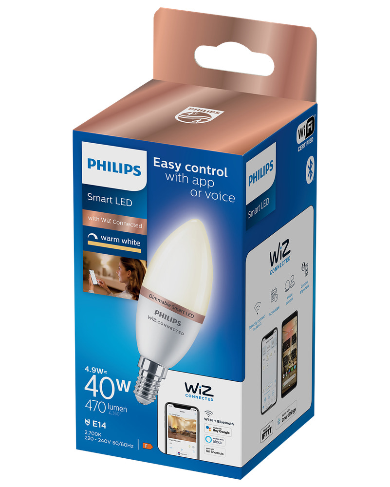 PHILIPS Smart LED-pære 4,9W E14 C37 - Warm White