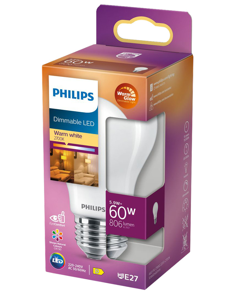 PHILIPS LED-pære 5,9W E27 dæmpbar