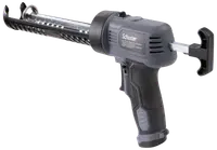 Elektrisk fogpistol med ergonomiskt svart och grått handtag, avtryckare och metallrör för applicering av fogmassa. Passar för noggrant arbete vid bygg eller renovering.