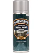 Hammerite Direct to Rust Metal Paint spraydåse, hamret sølv finish, 8 års beskyttelse, ingen grunding nødvendig, hurtigtørrende, egnet til metaloverflader, 400 ml størrelse.