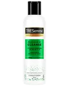 TRESemmé Replenish & Cleanse balsam, 300 ml flaske. Hvid flaske med sort låg, grøn og guld etiket. Indeholder vitamin-kompleks B3, B5, B7, C, E. Salon kvalitet.