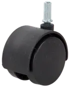 Sort plastikhjul til kontorstol med metalstift til nem montering. Glat rullende design, velegnet til udskiftning eller opgradering af stolehjul. Holdbar konstruktion.