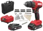 Trådløs SKIL boremaskinesæt med 20V batteri, oplader, bæretaske, mange bore- og skruetrækkerbits samt tilbehør. Ergonomisk håndtag, variabel hastighed, til forskellige opgaver.