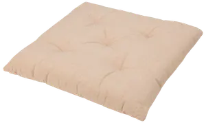 Kvadratisk beige sittdyna med knappar, mjukt tygöverdrag och tjock stoppning för komfort. Passar stolar, bänkar eller golv. Enkel, neutral stil som passar många inredningar.