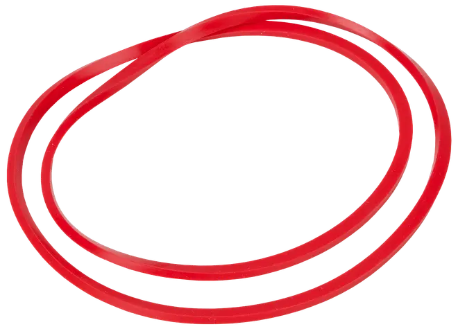 Röd silikonpackning, rund och flexibel, för tätning av lock på tryckkokare eller liknande köksapparater. Hållbar, värmetålig och lätt att rengöra.