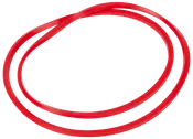 Röd silikonpackning, rund och flexibel, för tätning av lock på tryckkokare eller liknande köksapparater. Hållbar, värmetålig och lätt att rengöra.