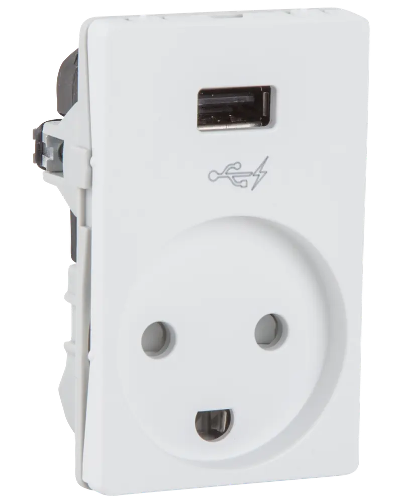 LK Stikkontakt 1½ modul uden afbryder USB hvid