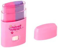 Pink hårkridt-applikator med to farver, pink og lilla, i stiftformat. Har aftageligt låg og drejemekanisme for nem påføring. Velegnet til midlertidig hårfarvning.