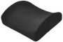 Sort mesh-lændepude med ergonomisk buet form og formede sider til støtte for ryg eller sæde.
