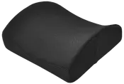Sort mesh-lændepude med ergonomisk buet form og formede sider til støtte for ryg eller sæde.
