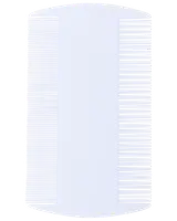 Vit plast lus-kam med två rader tätt sittande fina tänder, perfekt för att ta bort löss och ägg från hår. Kompakt, lätt och enkel att rengöra.