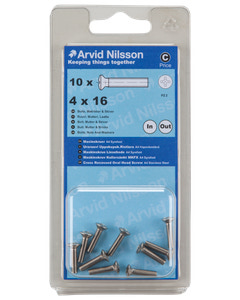 Arvid Nilsson Maskinskrue A4 LH M4 x 16 mm 10-pak